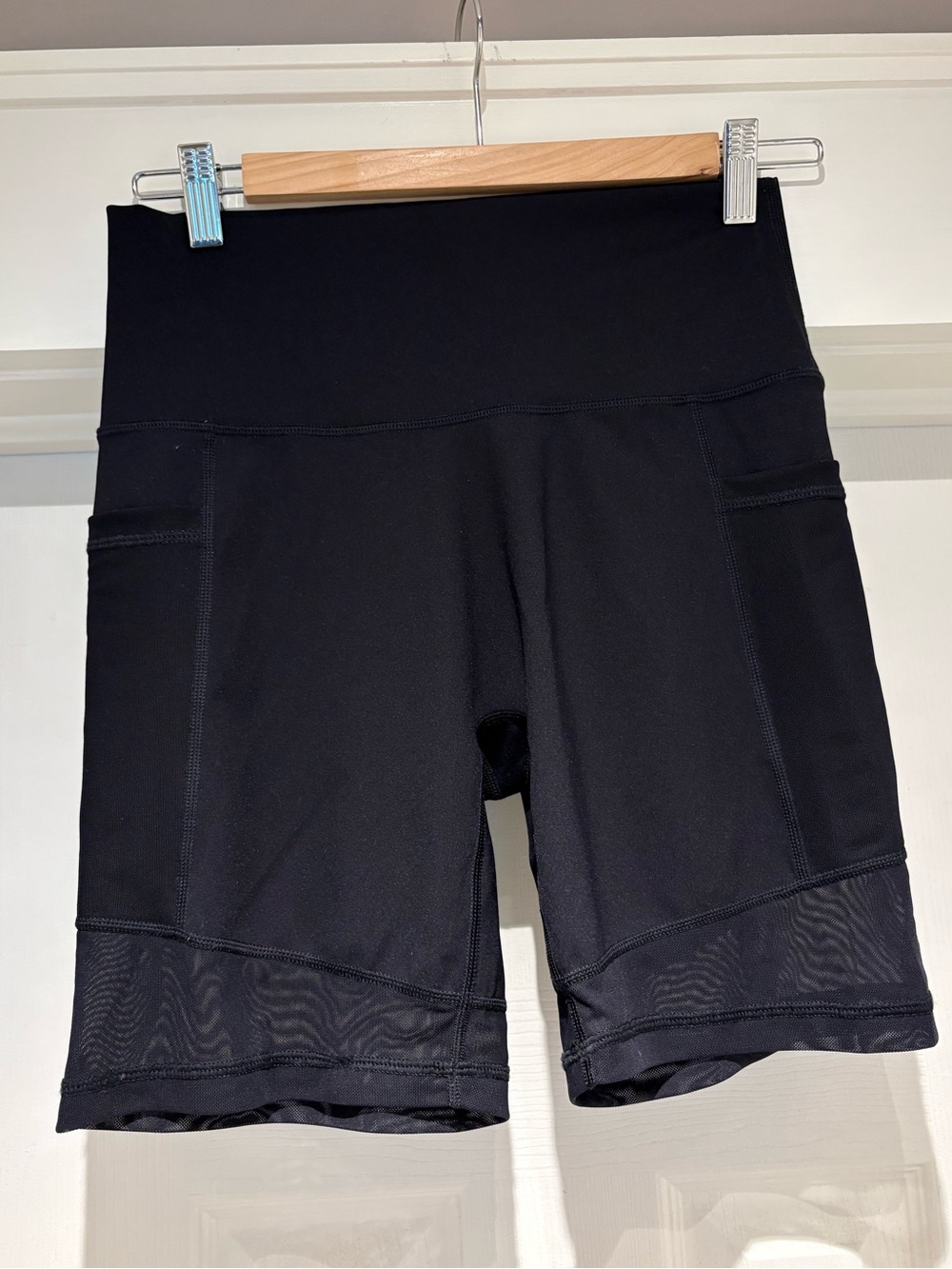 aerie Black High-Waist Bike Shorts with Mesh Hem